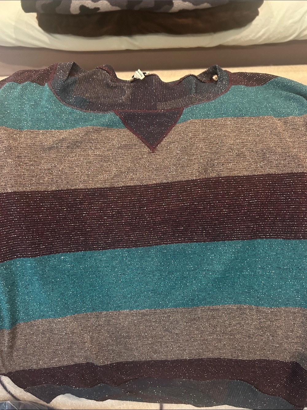 Splendid Women's Shimmery Crewneck Sweater in Teal, Gray & Deep Purple